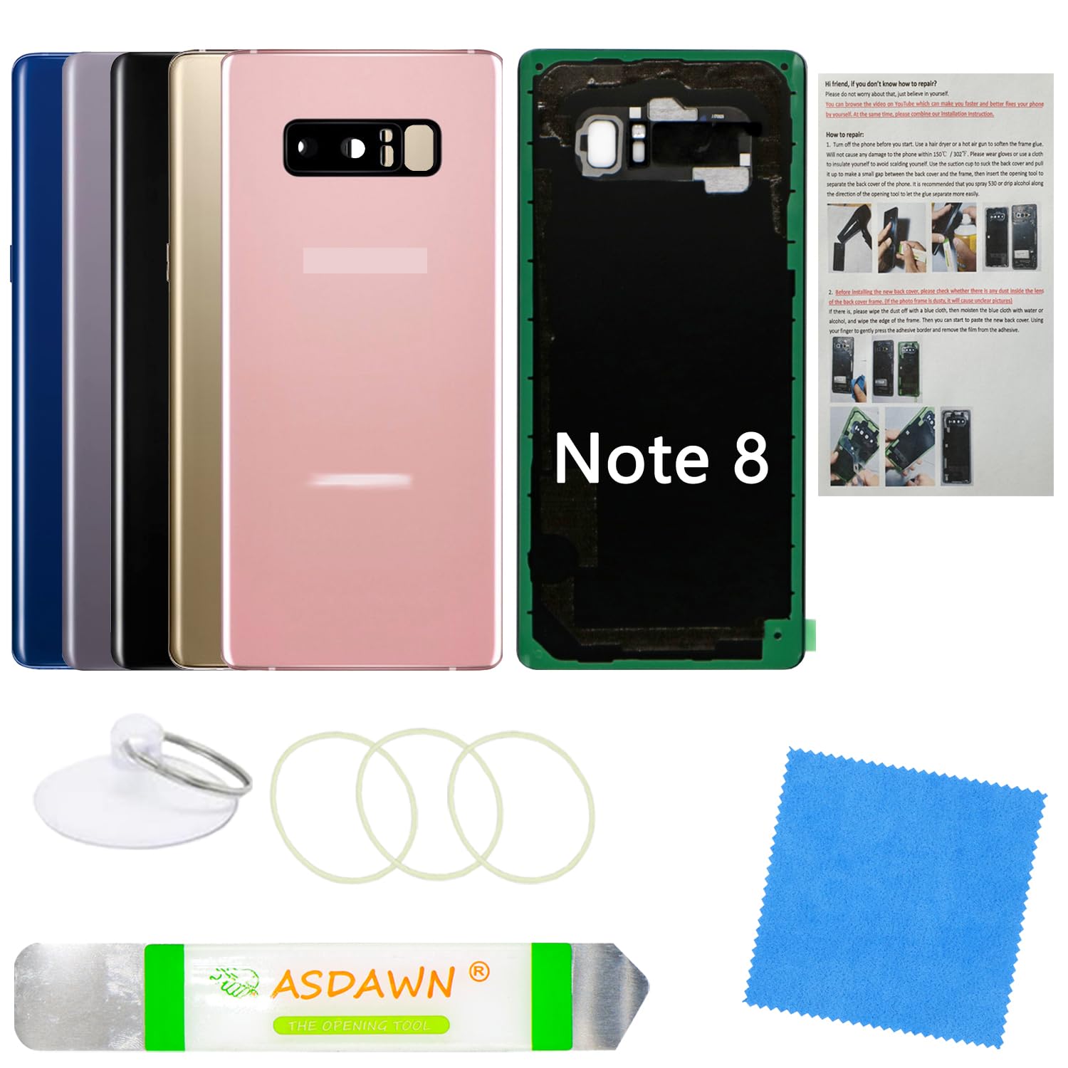 Amazon.com: Galaxy Note 8 Rear Glass Replacement Back Cover with